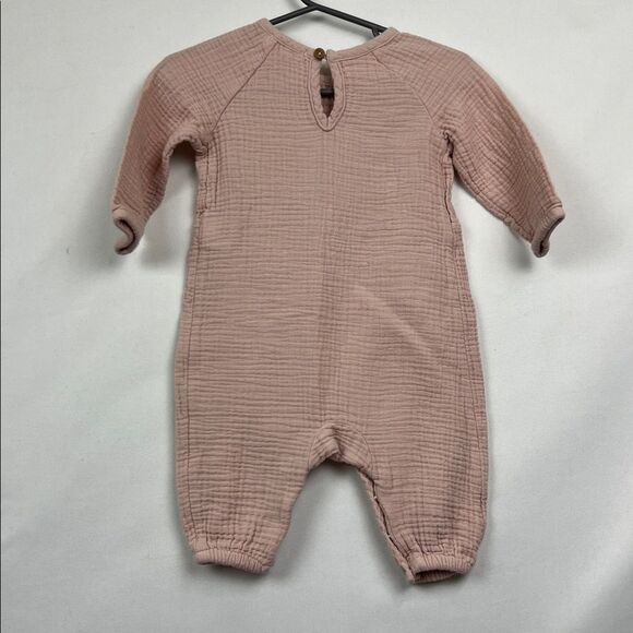 Grayson Collective Dusty rose pink cotton waffle smocked muslin jumpsuit 3-6 min - Picture 7 of 12